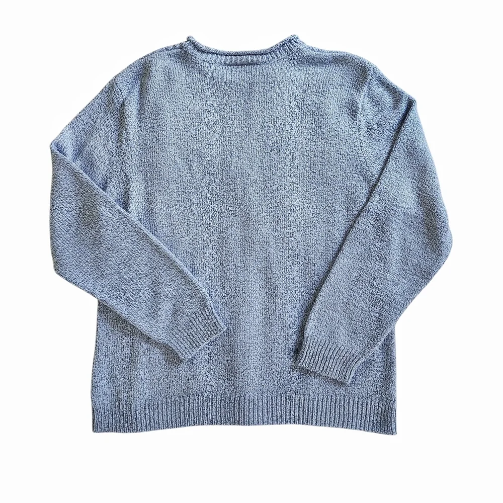 Vintage 1990s Rolled-Neck Pullover Sweater Women XL Marled Blue Cable Knit - Picture 5 of 6